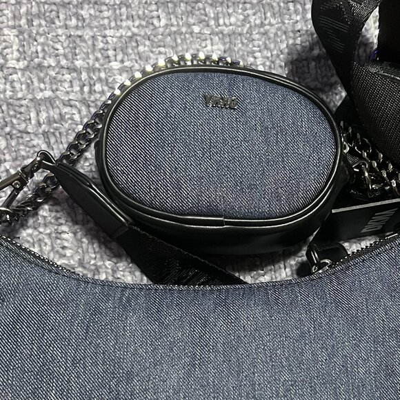 NWT DKNY Denim and Black Crossbody with detachable earbud/coin storage bag - Picture 4 of 10